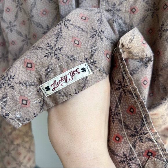 Vintage Lucky Brand Western Brown Button Up Shirt Patterned Large Rick Grimes - Picture 10 of 15